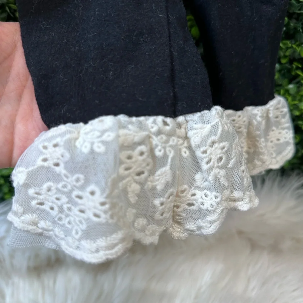 White Lace eyelet Top‎ and Black Pants Set